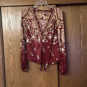 Free People Burgundy Floral Blouse